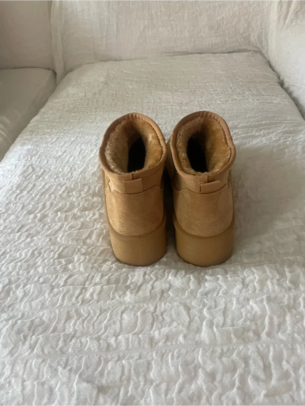 SHEIN Tan Suede Platform Ankle Booties with Faux Fur